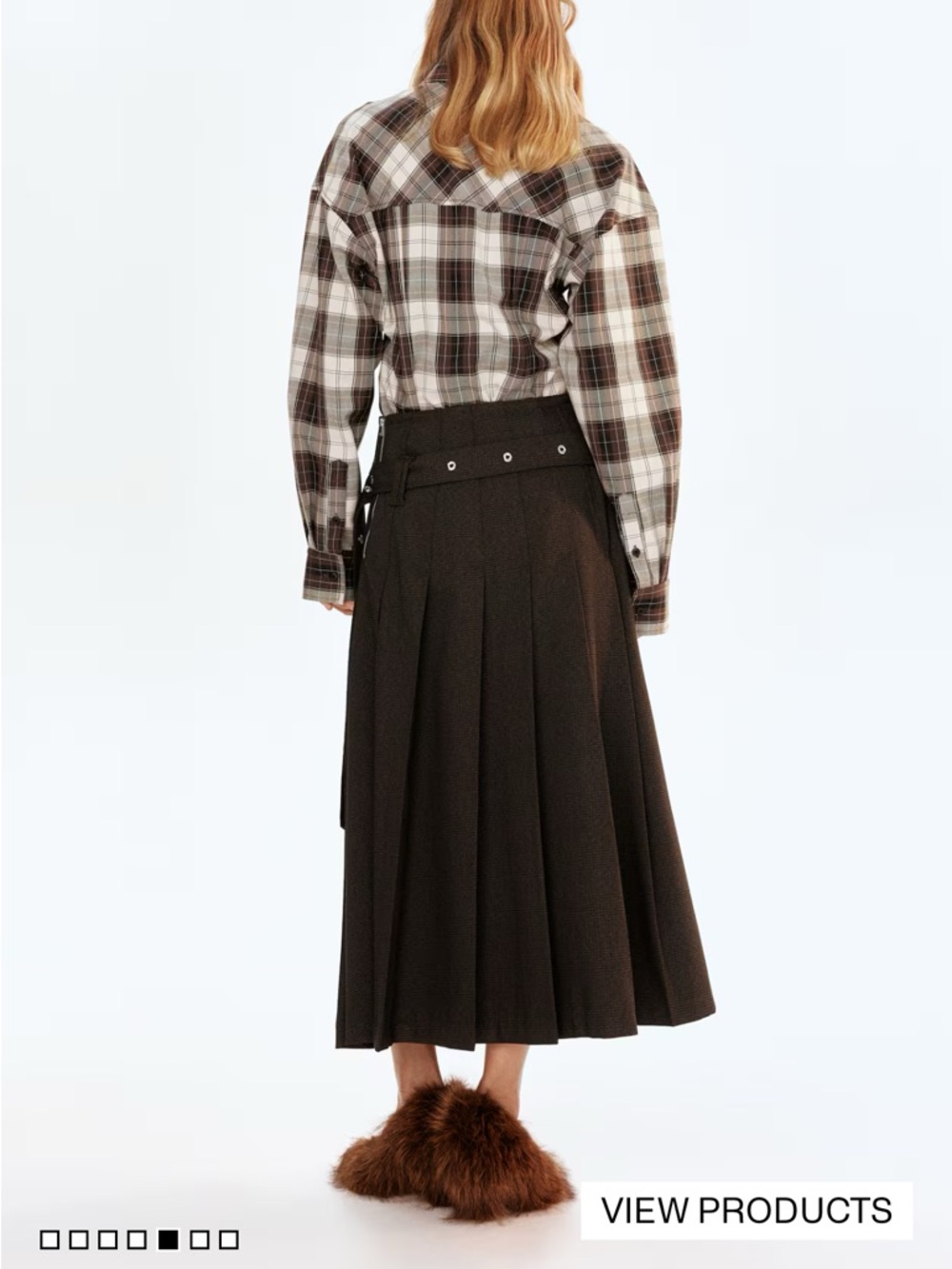 Plaid Brown & Cream Button-Down Shirt — Women's tapered Collared Top - Picture 9 of 12